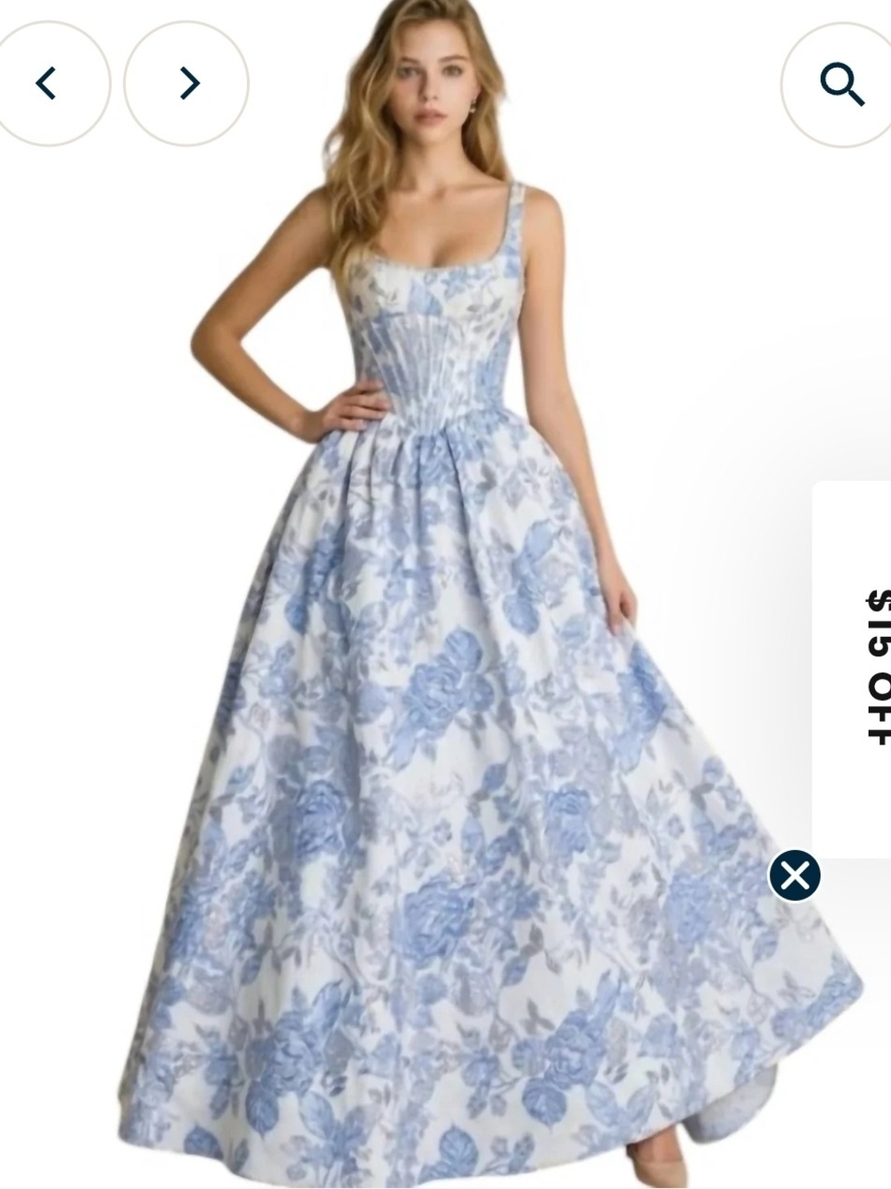 US/ 10 Couture Lee Blue Floral Ball Gown Dress - Women